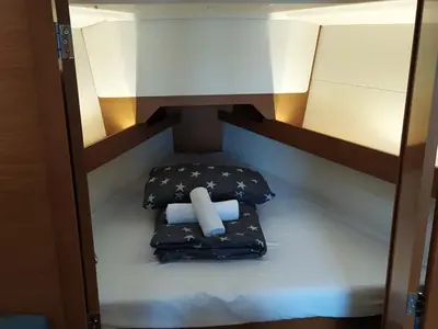 Cabin on Sweet Elli, a Jeanneau Sun Odyssey 349 sailboat at Trogir, Croatia