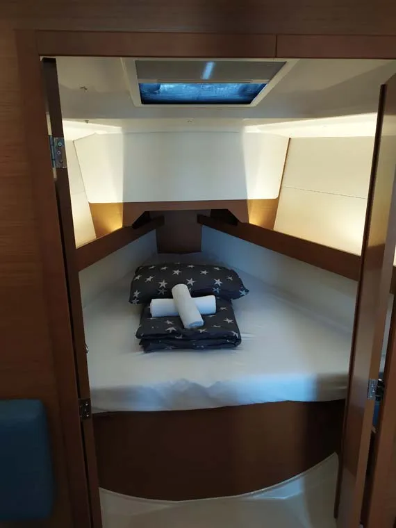 Cabin on Sweet Elli, a Jeanneau Sun Odyssey 349 sailboat at Trogir, Croatia