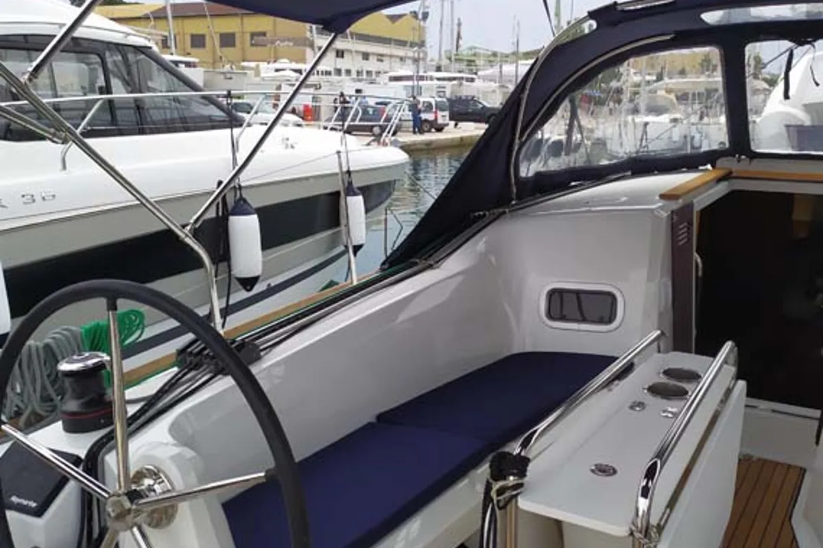 Cockpit of Sweet Elli, a Jeanneau Sun Odyssey 349 sailboat at Trogir, Croatia