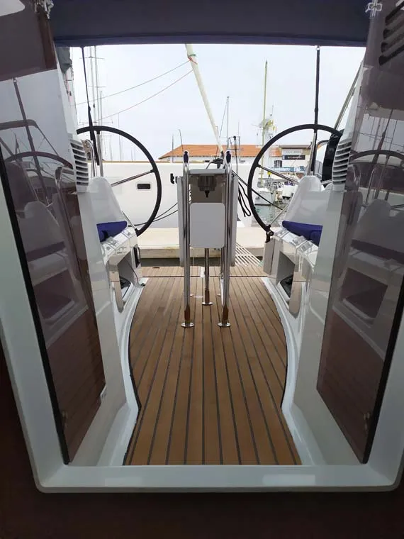 Cockpit of Sweet Elli, a Jeanneau Sun Odyssey 349 sailboat at Trogir, Croatia