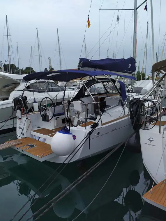 Exterior view of Sweet Elli, a Jeanneau Sun Odyssey 349 sailboat at Trogir, Croatia