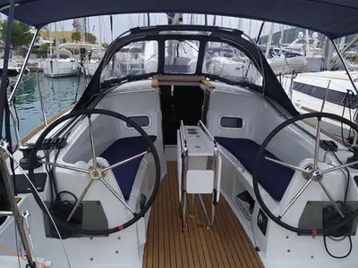 Cockpit of Sweet Elli, a Jeanneau Sun Odyssey 349 sailboat at Trogir, Croatia