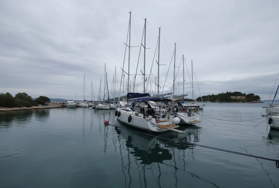 Exterior view of Sweet Elli, a Jeanneau Sun Odyssey 349 sailboat at Trogir, Croatia
