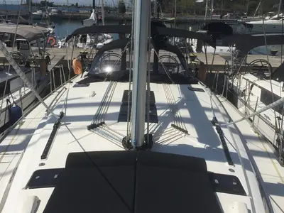 Deck of Oreo, a Bavaria 51 Cruiser sailboat at Skiathos, Greece