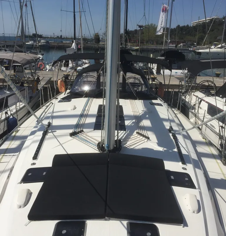 Deck of Oreo, a Bavaria 51 Cruiser sailboat at Skiathos, Greece