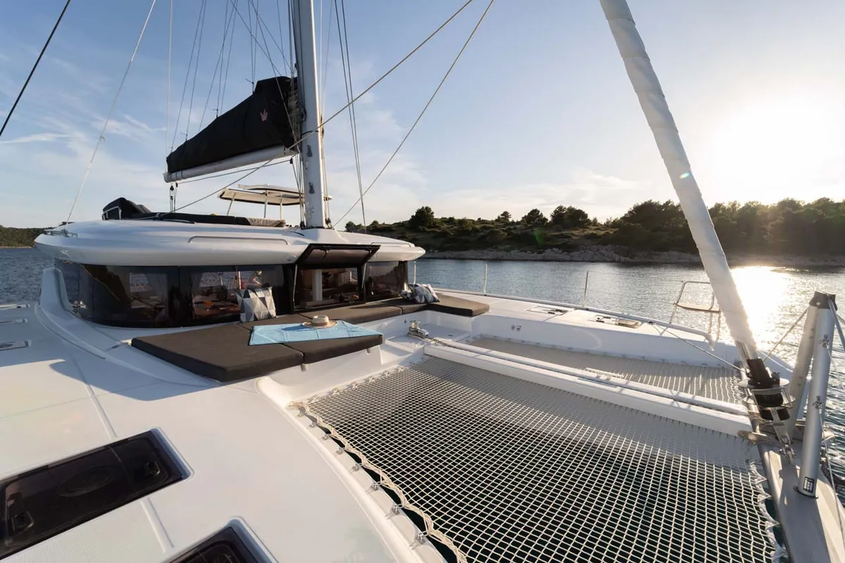 Deck of Sail la vie, a Lagoon 43 catamaran at Grad Šibenik, Croatia