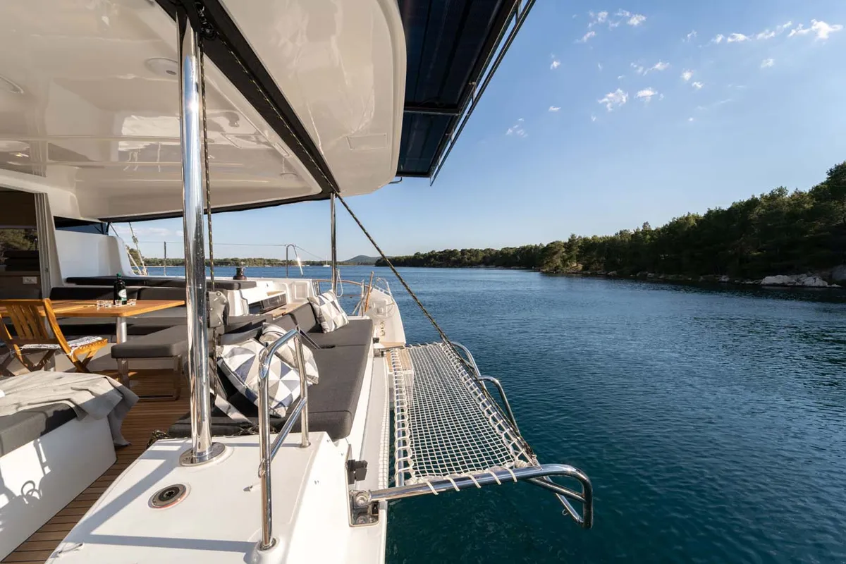 Deck of Sail la vie, a Lagoon 43 catamaran at Grad Šibenik, Croatia