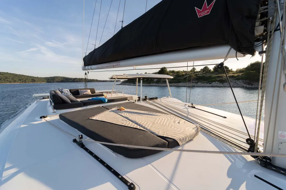 Deck of Sail la vie, a Lagoon 43 catamaran at Grad Šibenik, Croatia