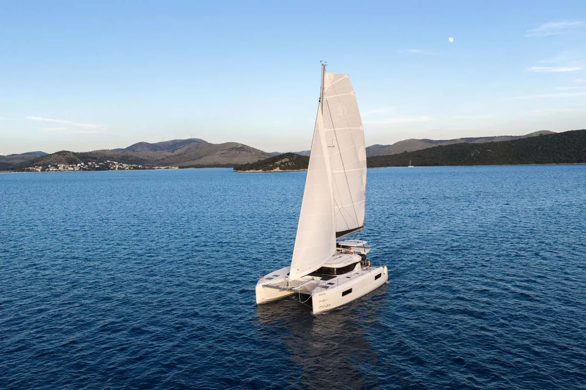 Exterior view of Sail la vie, a Lagoon 43 catamaran at Grad Šibenik, Croatia