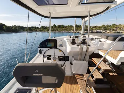 Cockpit of Sail la vie, a Lagoon 43 catamaran at Grad Šibenik, Croatia