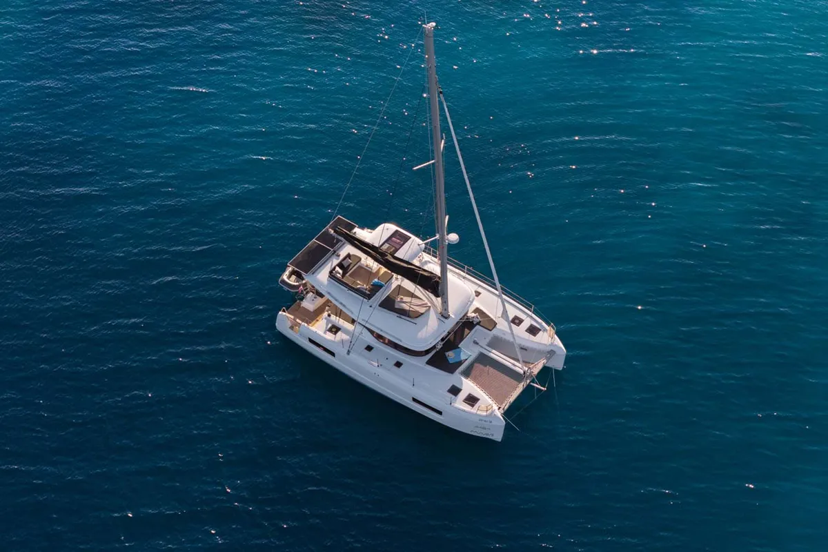 Exterior view of Sail la vie, a Lagoon 43 catamaran at Grad Šibenik, Croatia
