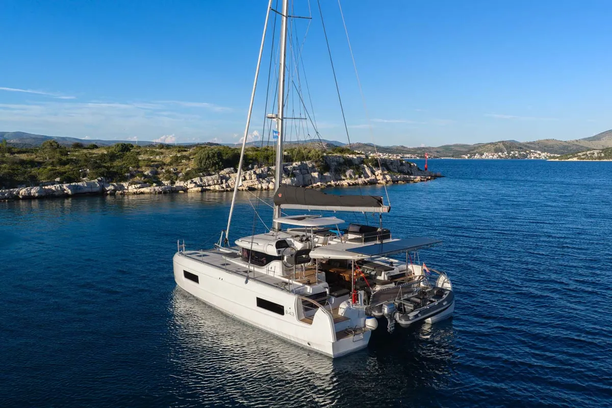 Exterior view of Sail la vie, a Lagoon 43 catamaran at Grad Šibenik, Croatia