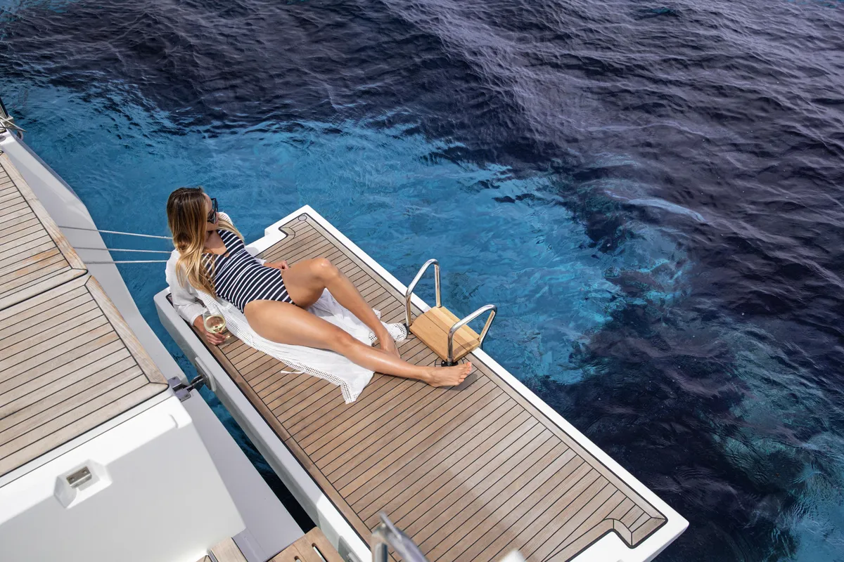 Deck of Jetset 01, a Bavaria C45 Style sailboat at Mai Khao, Thailand