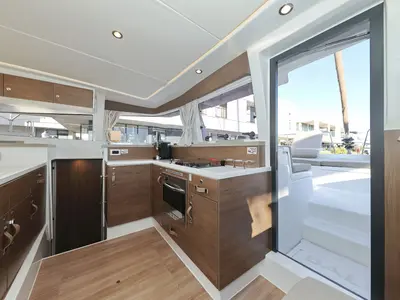 Galley of Bellatrix, a Bali 4.2 catamaran at Seget Donji, Croatia