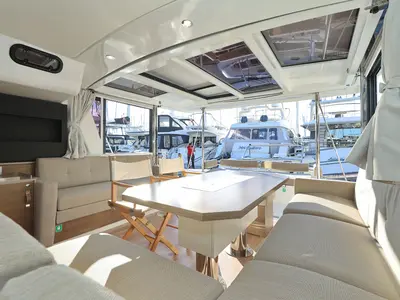 Salon of Bellatrix, a Bali 4.2 catamaran at Seget Donji, Croatia