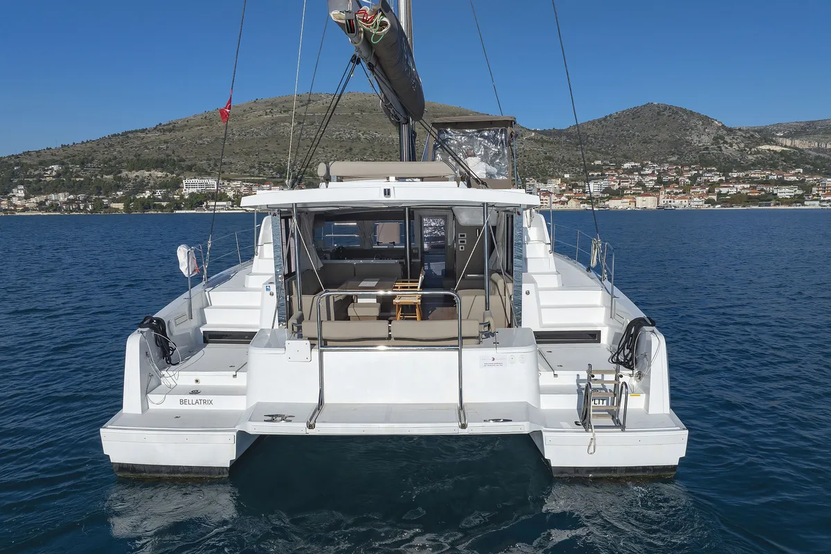 Exterior view of Bellatrix, a Bali 4.2 catamaran at Seget Donji, Croatia