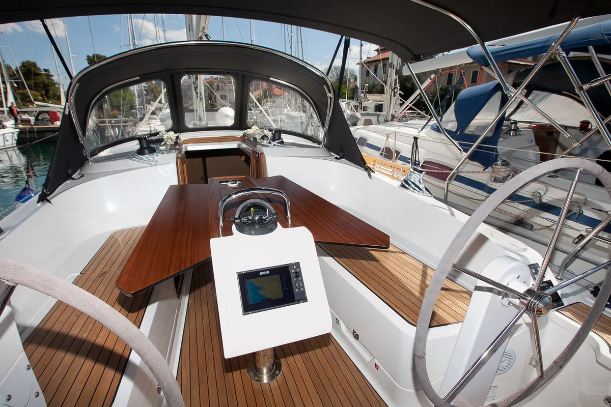Cockpit of Matija, a Bavaria Cruiser 37 sailboat at Zadar, Croatia