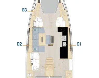 Floor plan of El Hana, a Hanse 510 sailboat at Marseille, France