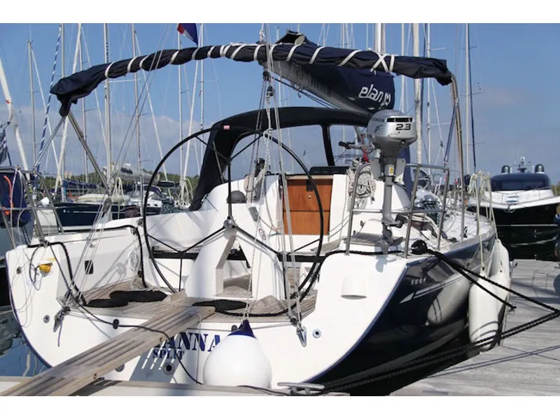 Cockpit of Arianna, a Elan 410 sailboat at Veli Rat, Croatia