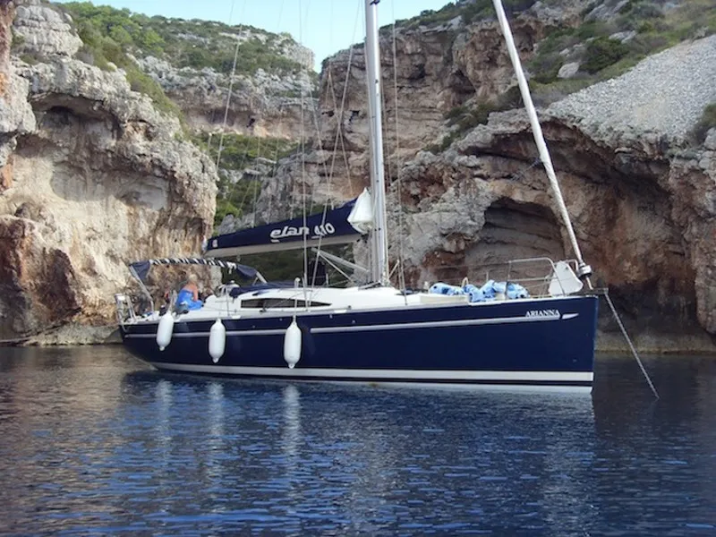 Exterior view of Arianna, a Elan 410 sailboat at Veli Rat, Croatia