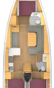 Floor plan of Val, a Bavaria C42 sailboat at Split, Croatia