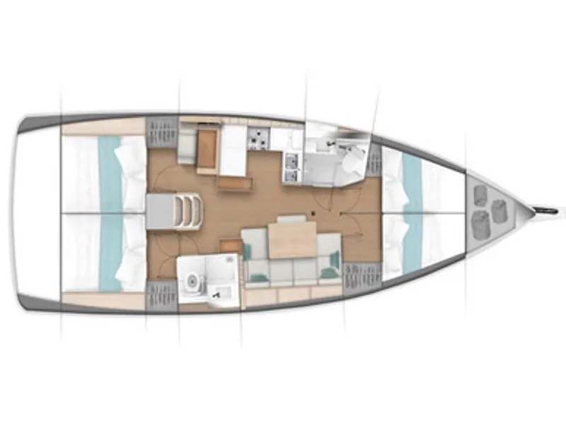 Floor plan of AF-SO440, a Jeanneau Sun Odyssey 440 sailboat at Municipal Unit of Lefkada, Greece