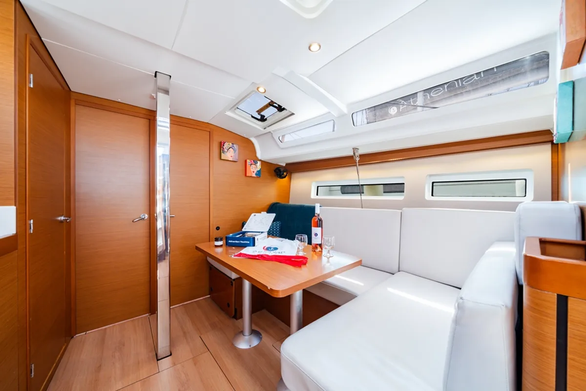 Salon of Orfeas, a Jeanneau Sun Odyssey 440 sailboat at Lavreotiki Municipal Unit, Greece