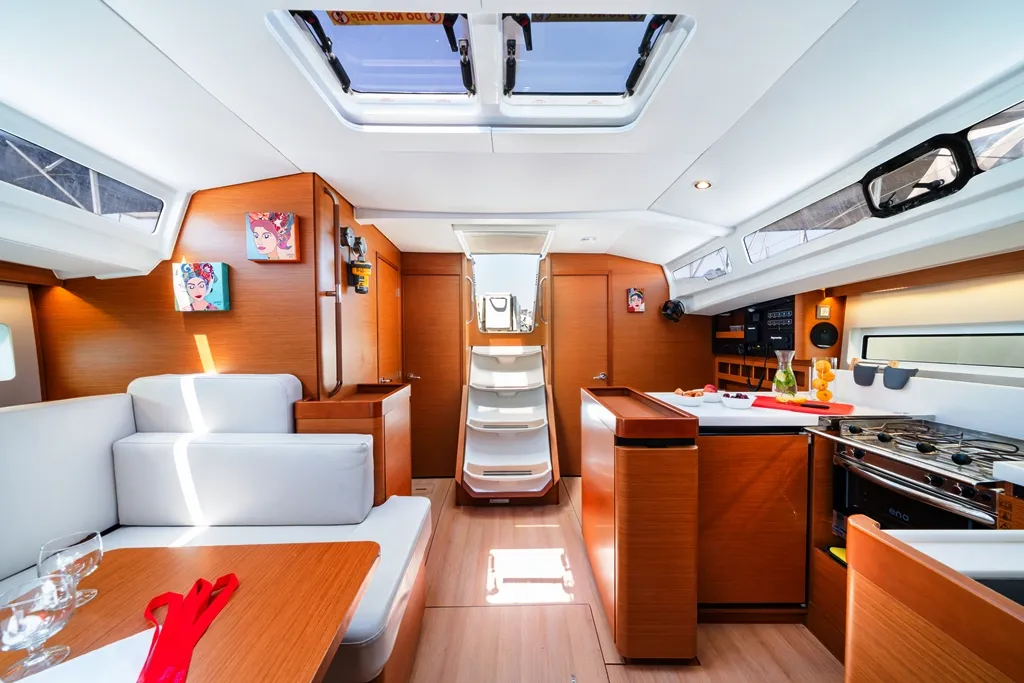 Salon of Orfeas, a Jeanneau Sun Odyssey 440 sailboat at Lavreotiki Municipal Unit, Greece