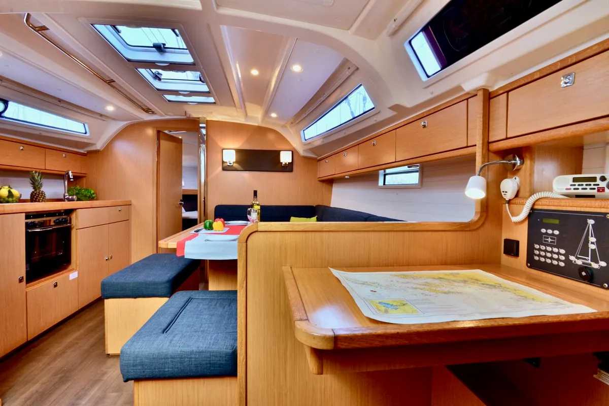 Salon of Stella, a Bavaria Cruiser 41 sailboat at Grad Šibenik, Croatia