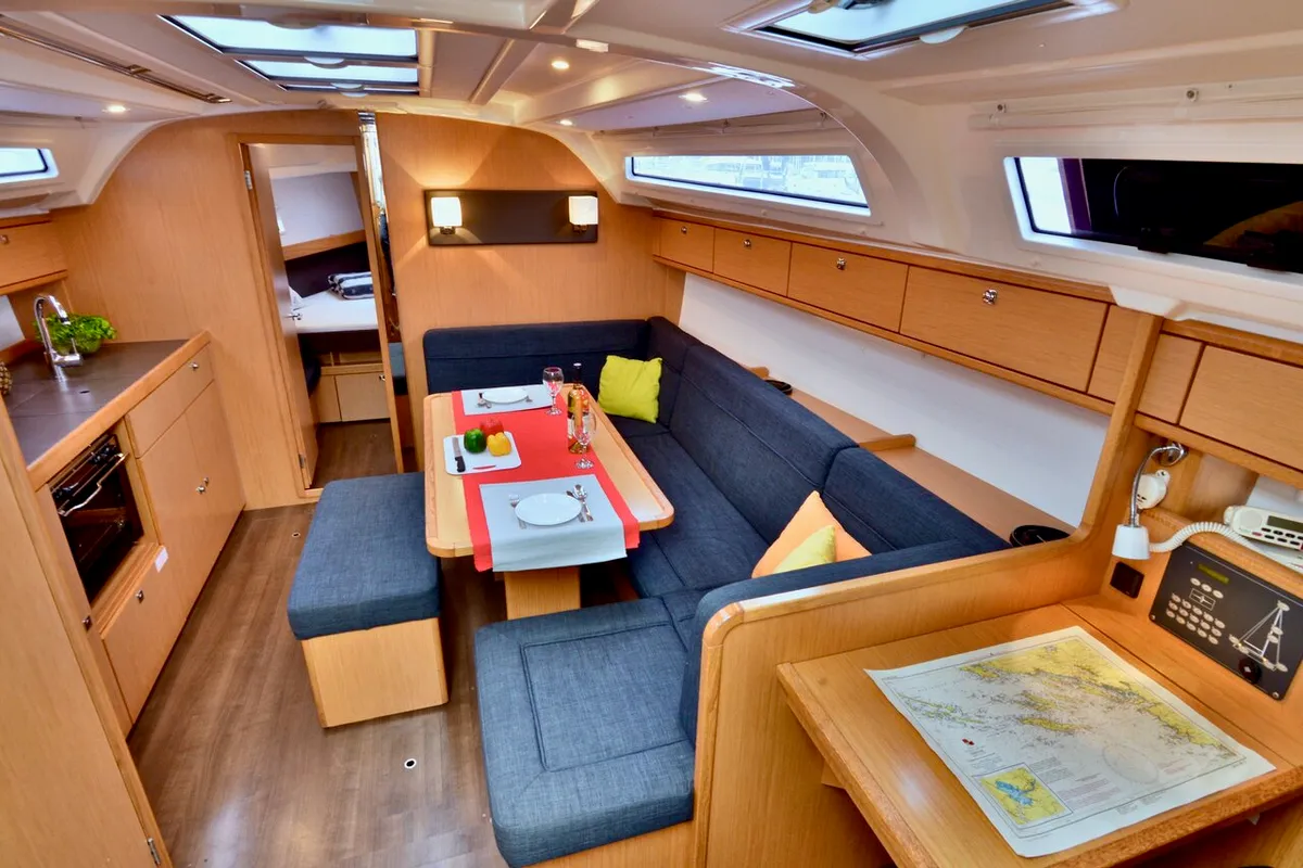 Salon of Stella, a Bavaria Cruiser 41 sailboat at Grad Šibenik, Croatia