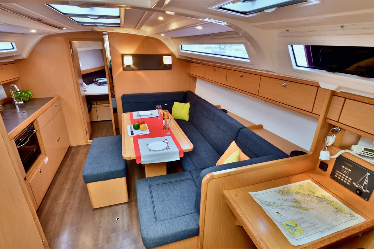 Salon of Stella, a Bavaria Cruiser 41 sailboat at Grad Šibenik, Croatia