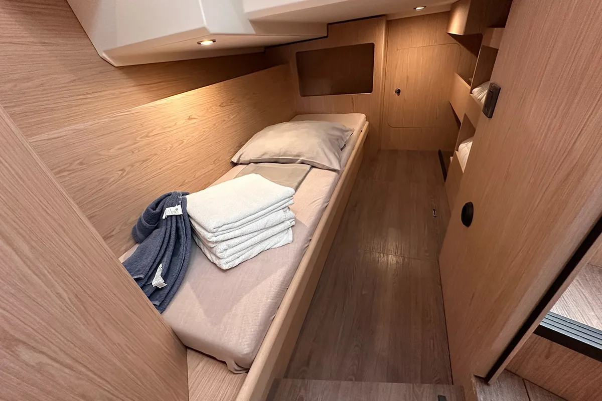 Cabin on Moritz, a Beneteau Swift Trawler 41 Fly motor yacht at Biograd na Moru, Croatia