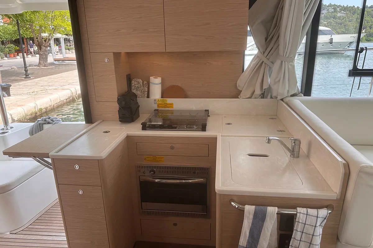 Galley of Moritz, a Beneteau Swift Trawler 41 Fly motor yacht at Biograd na Moru, Croatia