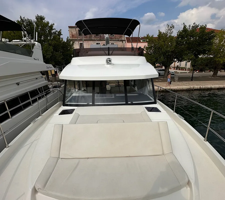 Deck of Moritz, a Beneteau Swift Trawler 41 Fly motor yacht at Biograd na Moru, Croatia