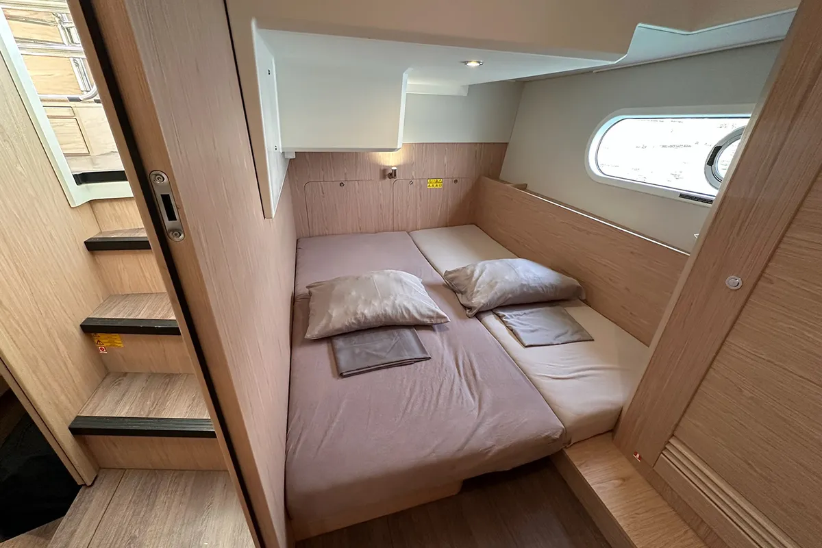 Cabin on Moritz, a Beneteau Swift Trawler 41 Fly motor yacht at Biograd na Moru, Croatia