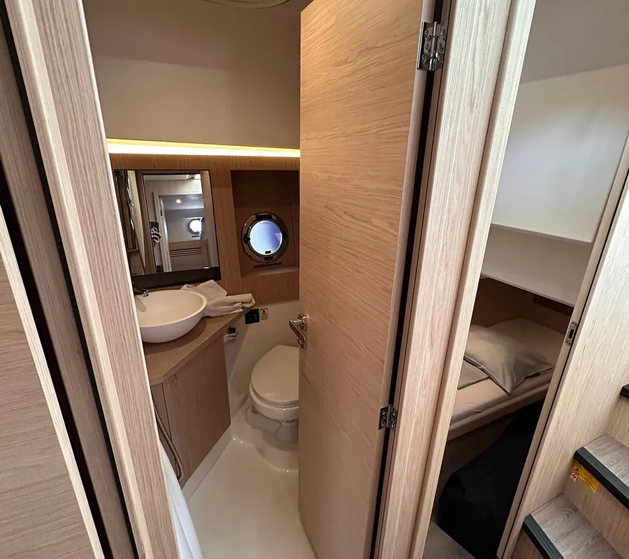 Cabin on Moritz, a Beneteau Swift Trawler 41 Fly motor yacht at Biograd na Moru, Croatia