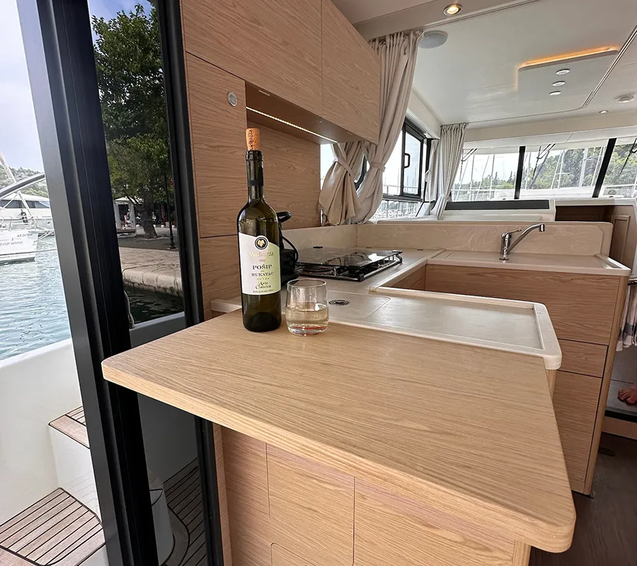 Galley of Moritz, a Beneteau Swift Trawler 41 Fly motor yacht at Biograd na Moru, Croatia