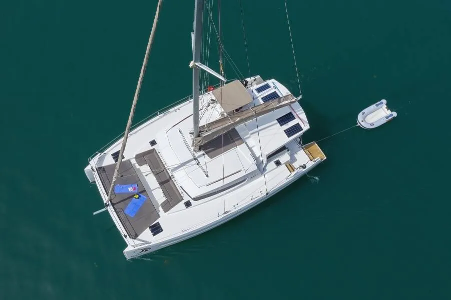 Exterior view of Nouvelle Vague, a Bali 4.5 catamaran at Općina Marina, Croatia