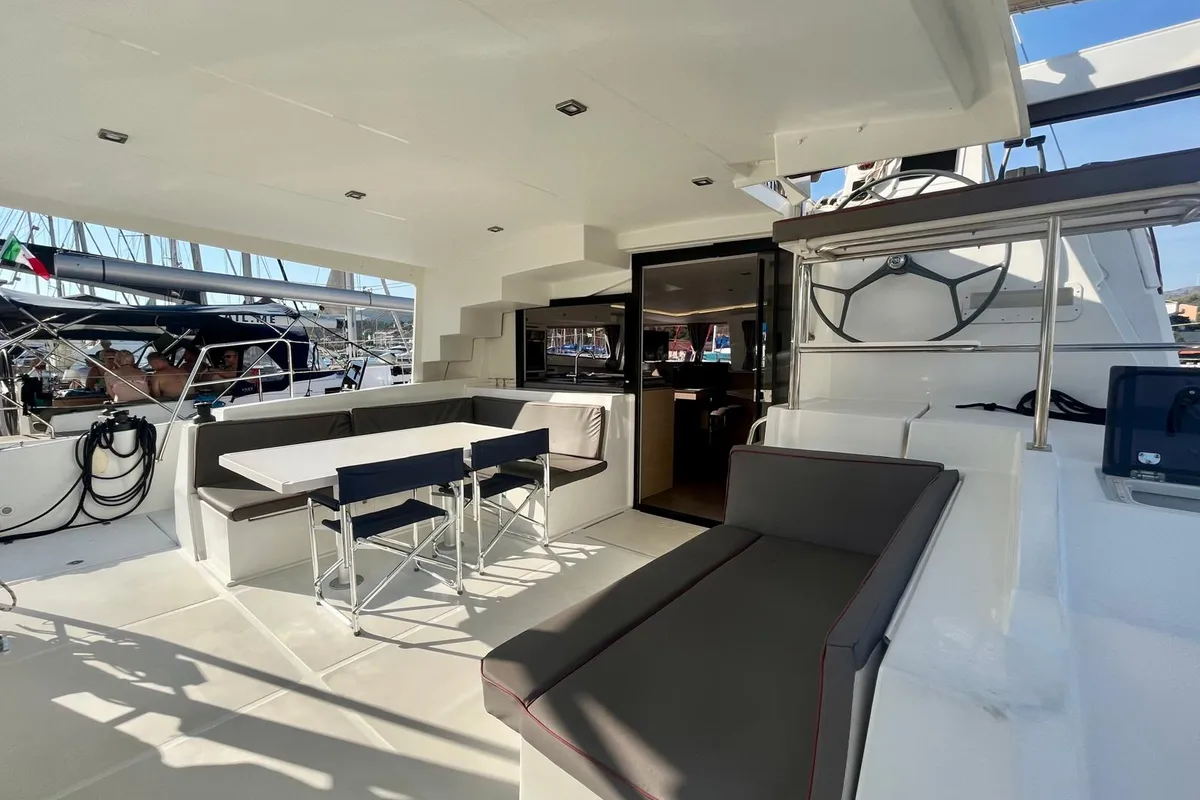 Deck of Nouvelle Vague, a Bali 4.5 catamaran at Općina Marina, Croatia