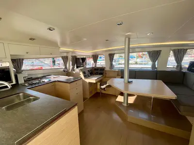 Salon of Nouvelle Vague, a Bali 4.5 catamaran at Općina Marina, Croatia