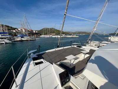 Deck of Nouvelle Vague, a Bali 4.5 catamaran at Općina Marina, Croatia