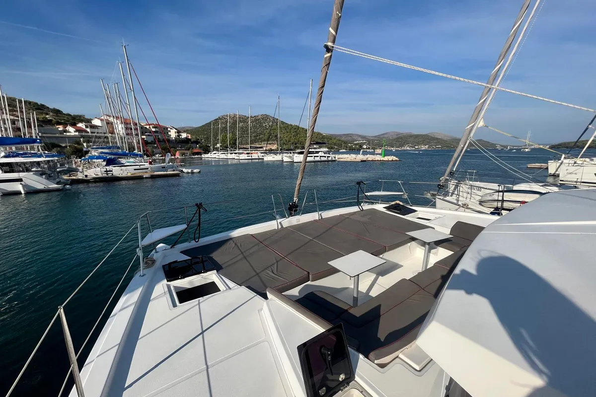Deck of Nouvelle Vague, a Bali 4.5 catamaran at Općina Marina, Croatia