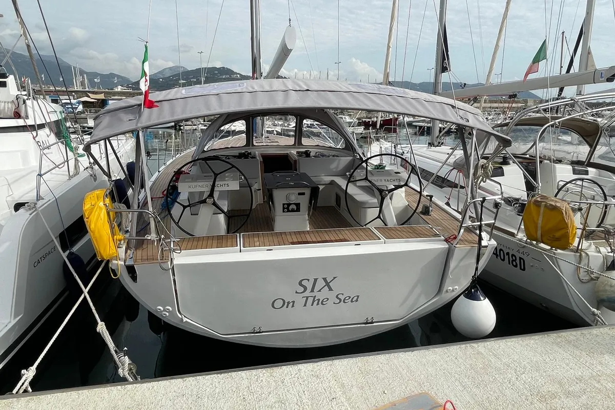 Exterior view of Six on the Sea, a D&D Kufner 54 Exclusive sailboat at Salerno, Italy
