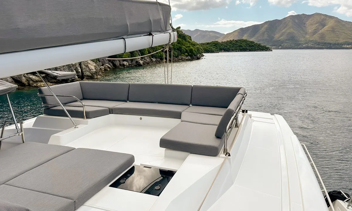 Deck of Smart Way, a Fountaine Pajot Tanna 47 catamaran at Marmaris, Turkey
