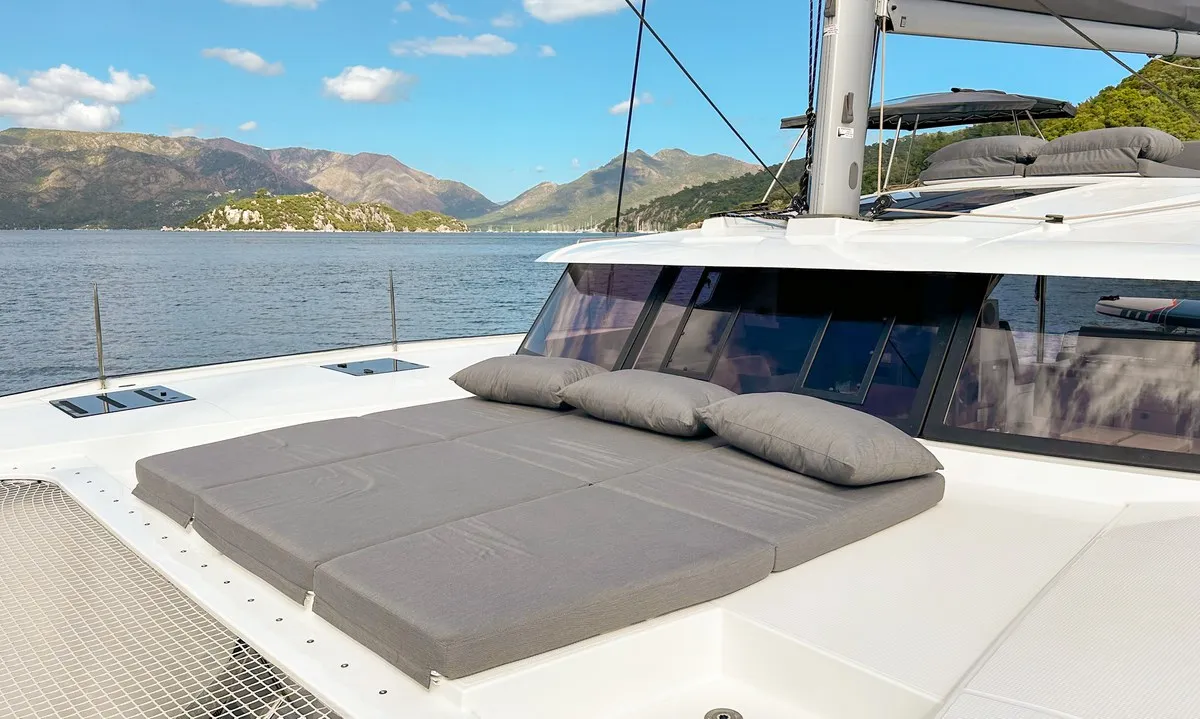 Deck of Smart Way, a Fountaine Pajot Tanna 47 catamaran at Marmaris, Turkey