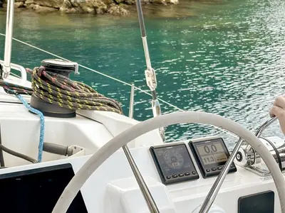 Cockpit of Smart Way, a Fountaine Pajot Tanna 47 catamaran at Marmaris, Turkey