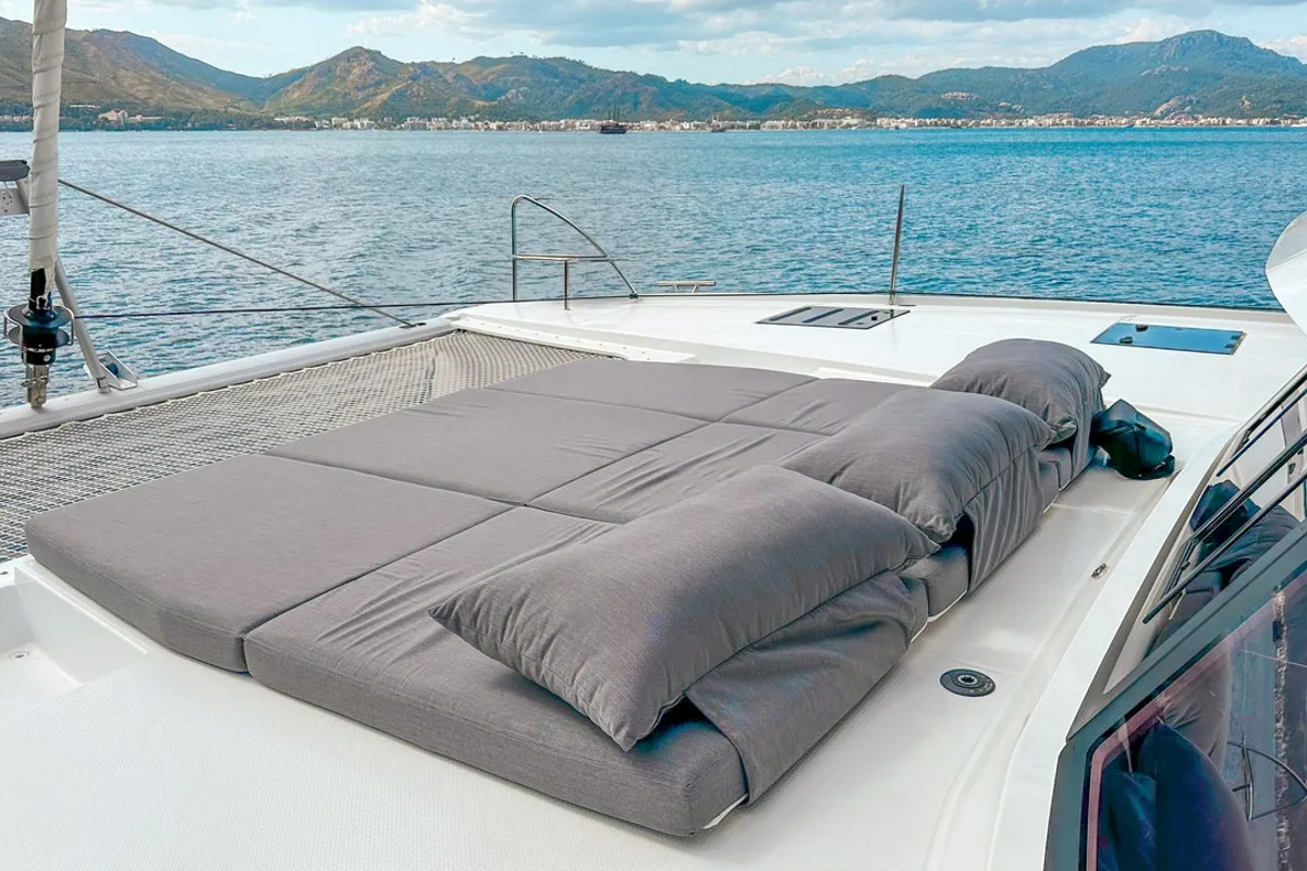 Deck of Smart Way, a Fountaine Pajot Tanna 47 catamaran at Marmaris, Turkey