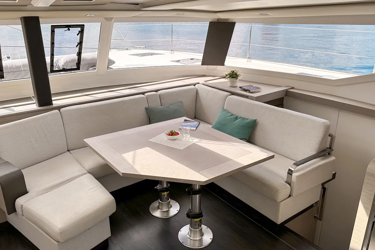 Salon of Smart Way, a Fountaine Pajot Tanna 47 catamaran at Marmaris, Turkey