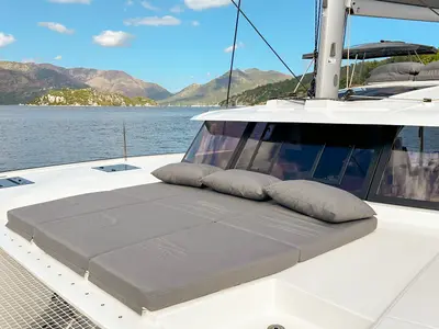 Deck of Smart Way, a Fountaine Pajot Tanna 47 catamaran at Marmaris, Turkey