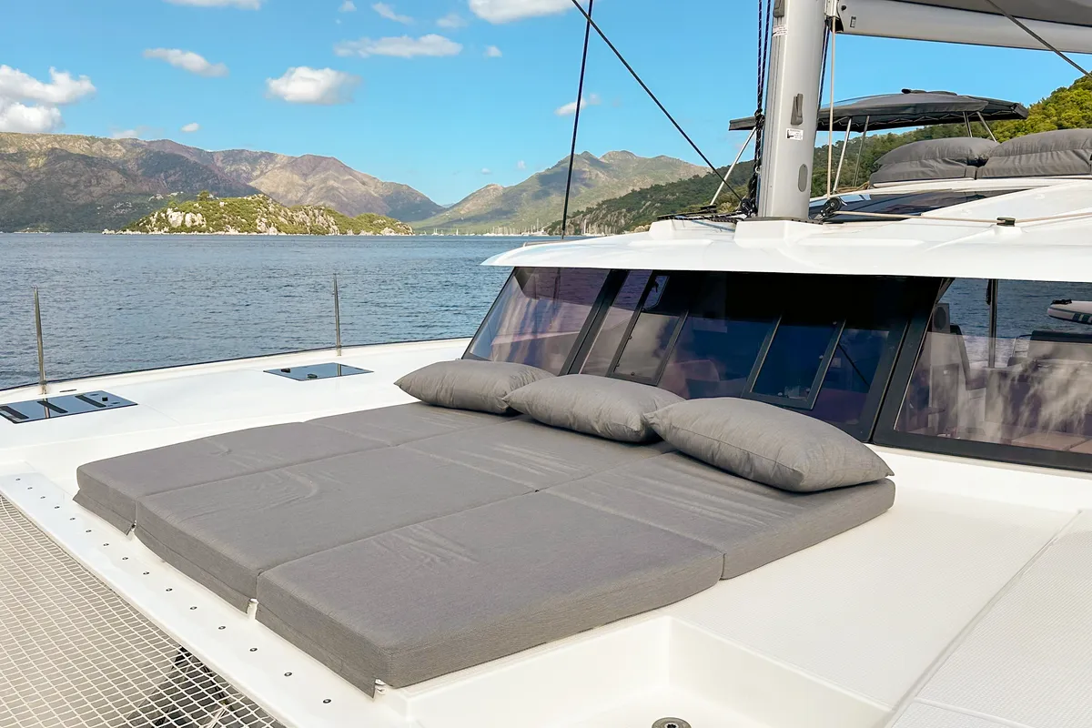 Deck of Smart Way, a Fountaine Pajot Tanna 47 catamaran at Marmaris, Turkey